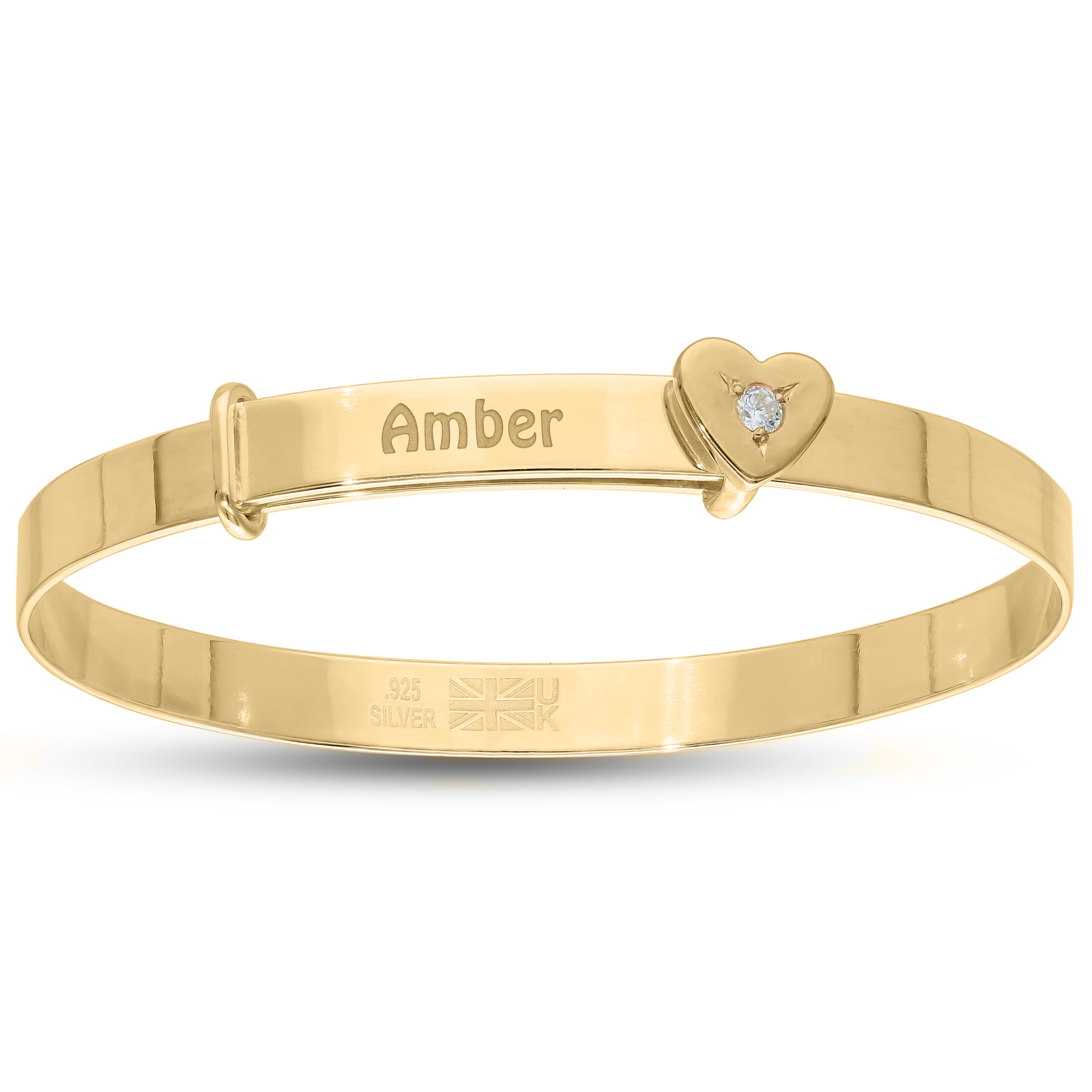 Silver Baby ID Bangle with Double Pink Hearts main image 0