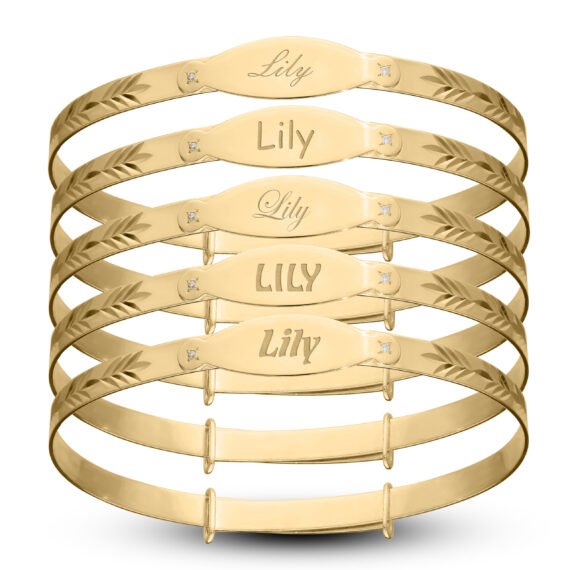 Children's Personalised Leaf Diamond Cut Bracelet for Kids (5+ Years)